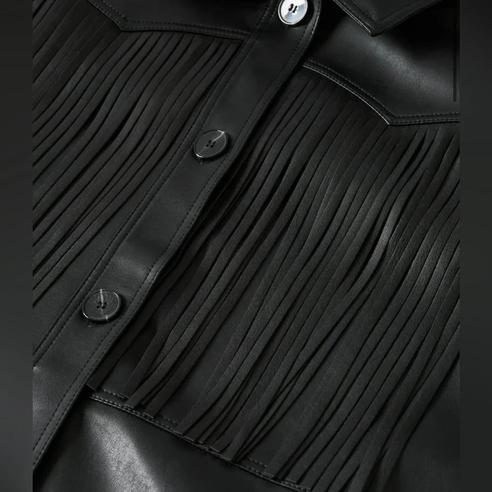 NWT Women's MANGO Faux Leather -effect fringed Jacket- XS - Picture 7 of 7